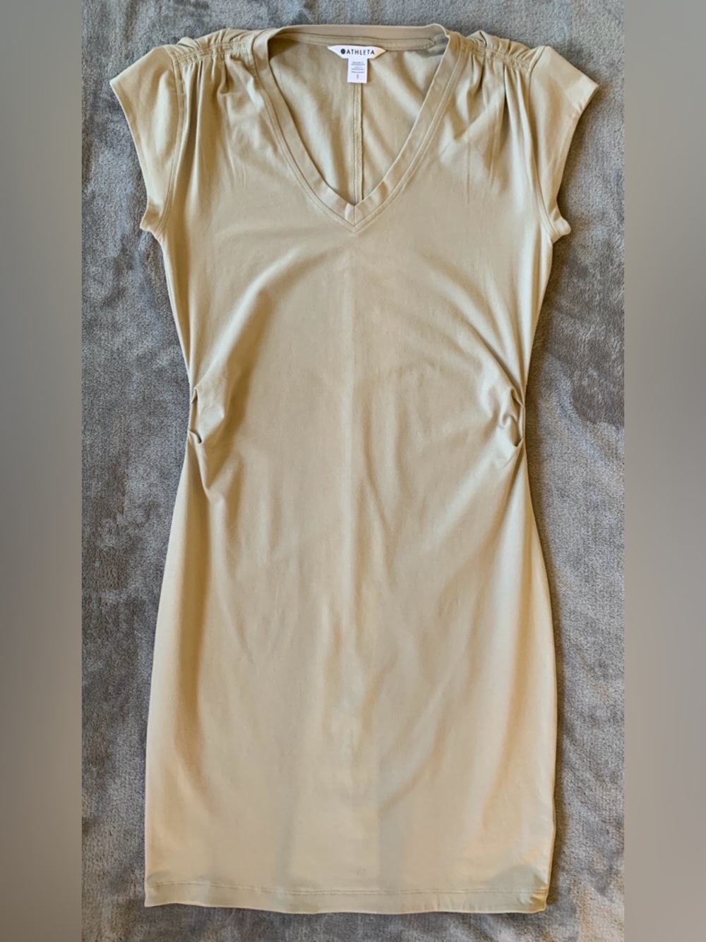Athleta Light Beige V-Neck Cap Sleeve Dress